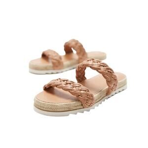 MARC FISHER Jamie Slip On Woven Leather Flat Espradrille Slide Sandals